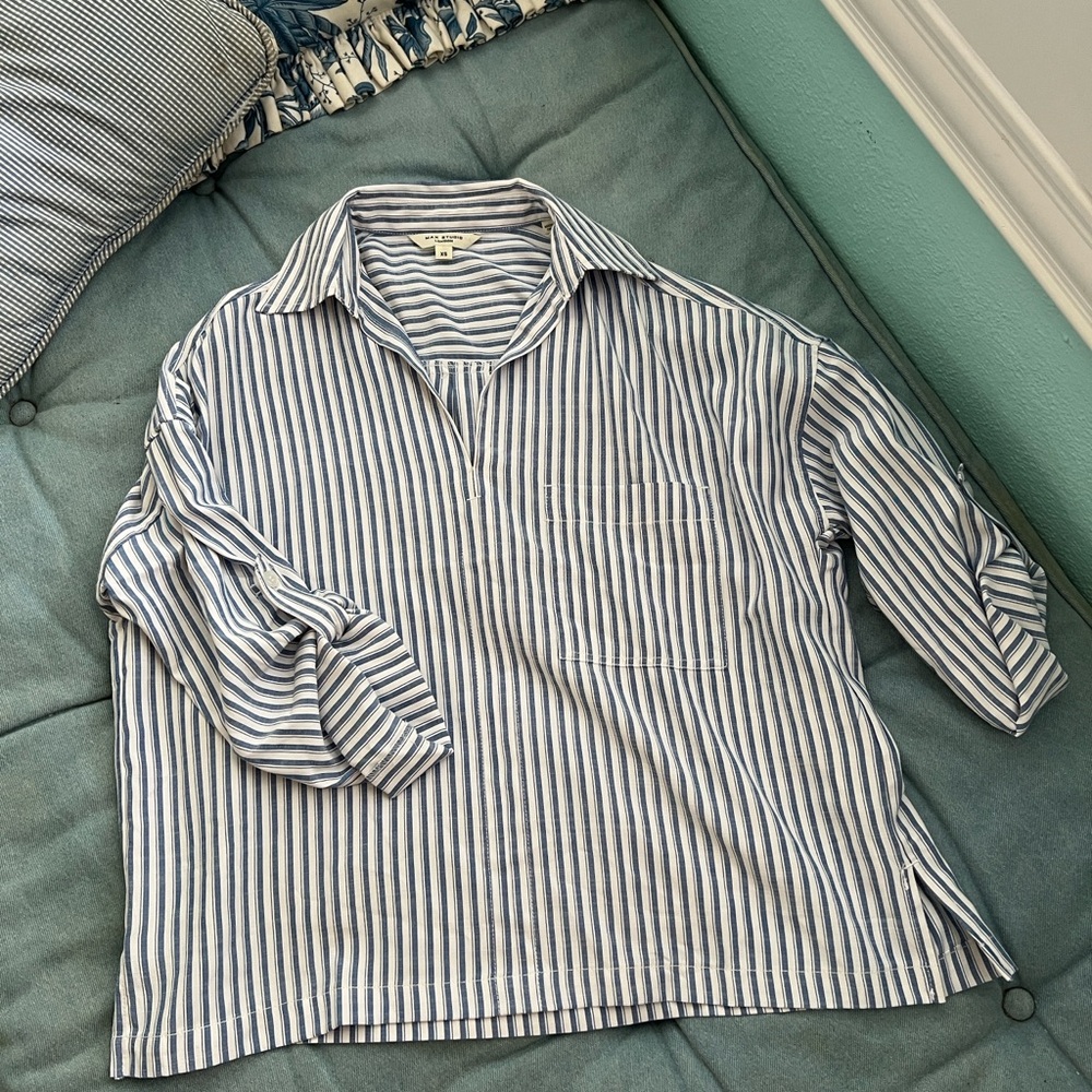 Max Studio Blue and White Striped Blouse